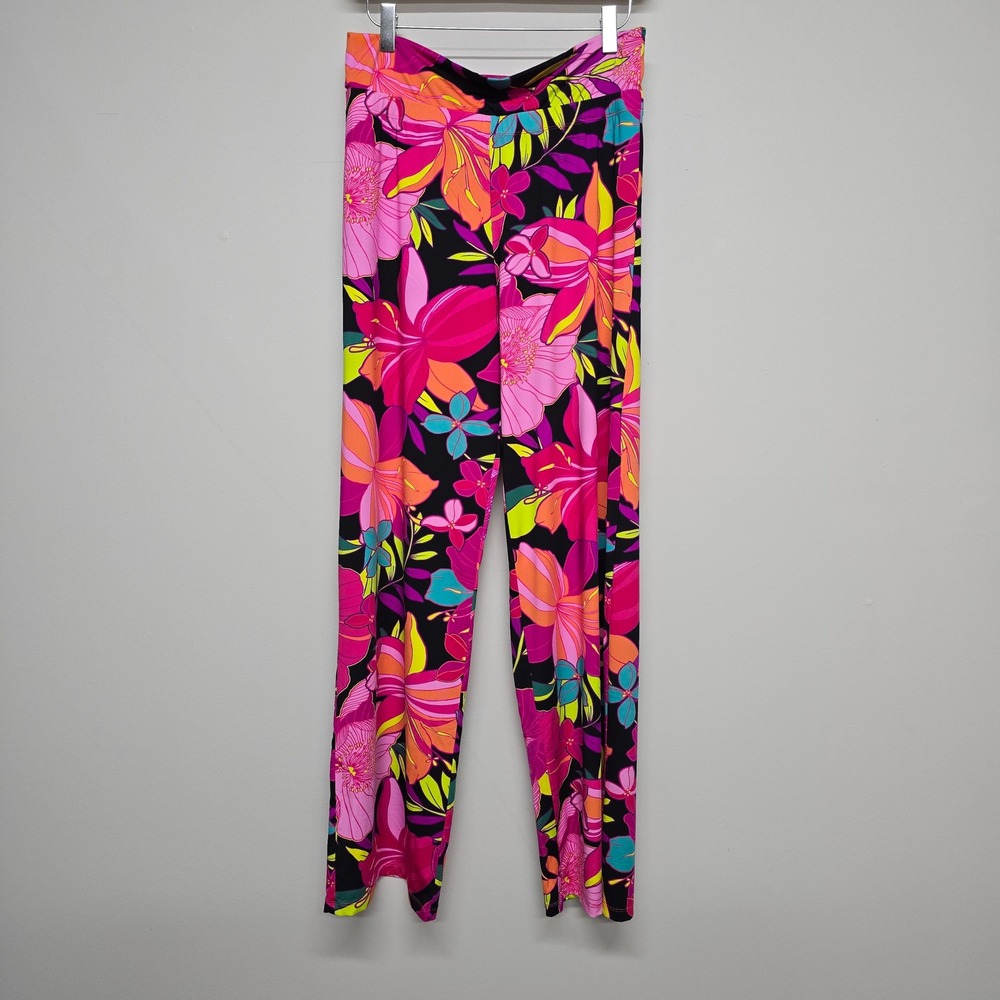 Trina Turk Floral Print Pants Womens Small Pink Orange Tropical Resort Boho